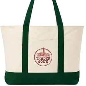 NWT - Large Trader Joes Green and Cream Tote Bag
